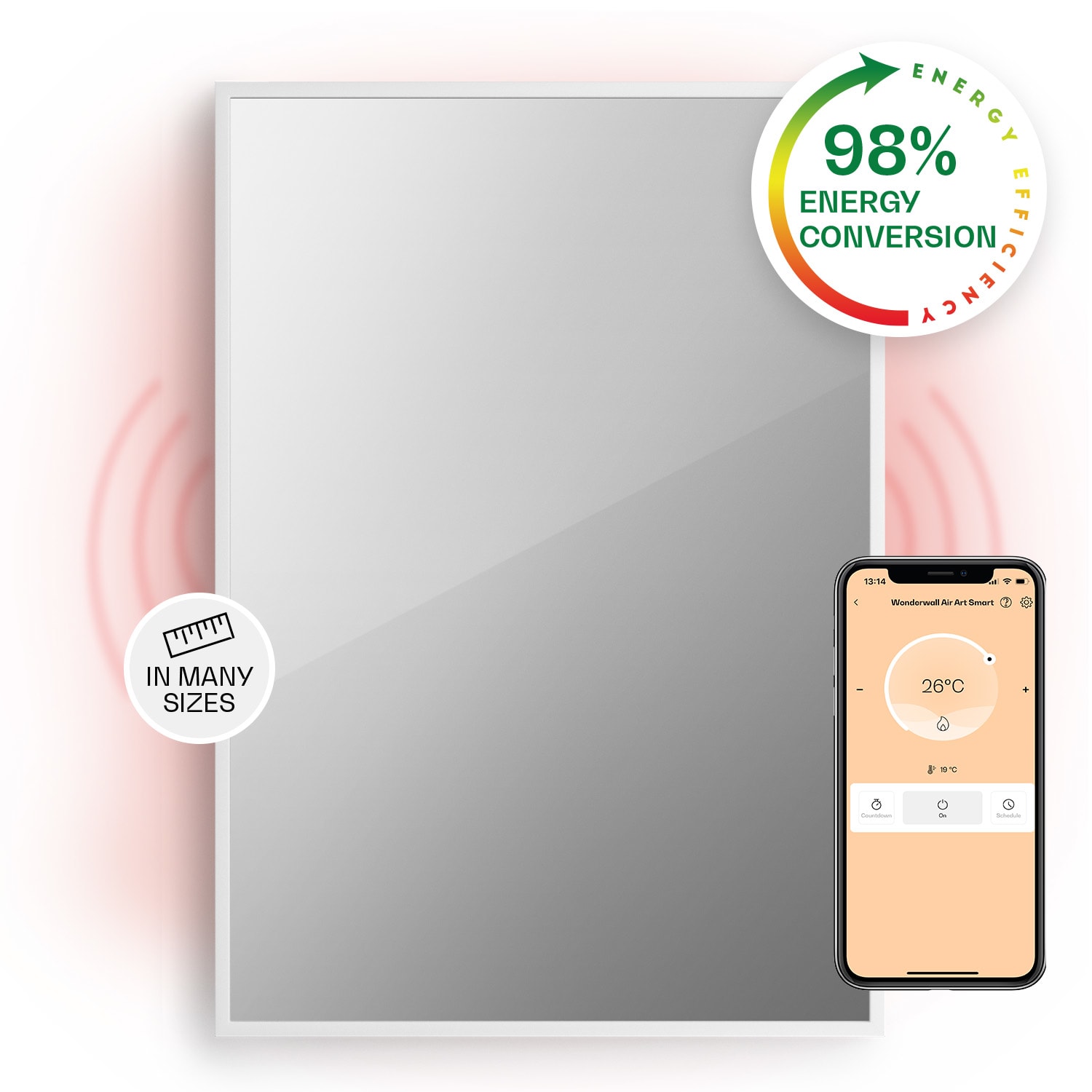 Klarstein La Palma 750 smart ohřívač 2 v 1 Infračervený konvektor 85x60cm 750W Zrcadlová přední strana