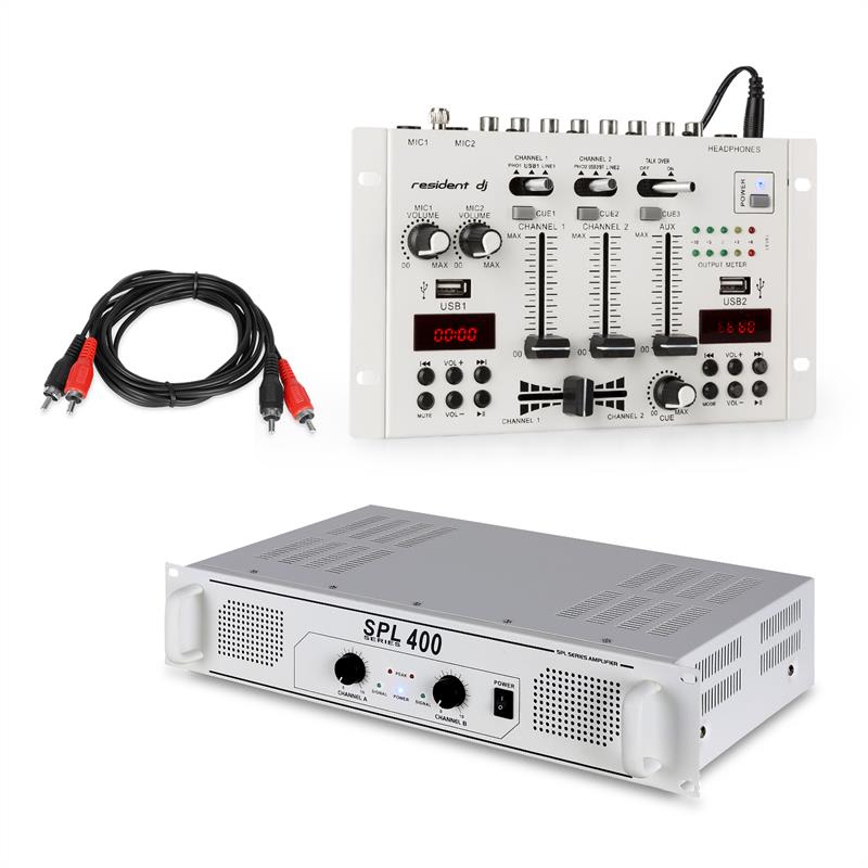 Skytec SPL400 PA zesilovač + mixážní pult Resident DJ 22 BT 2CH