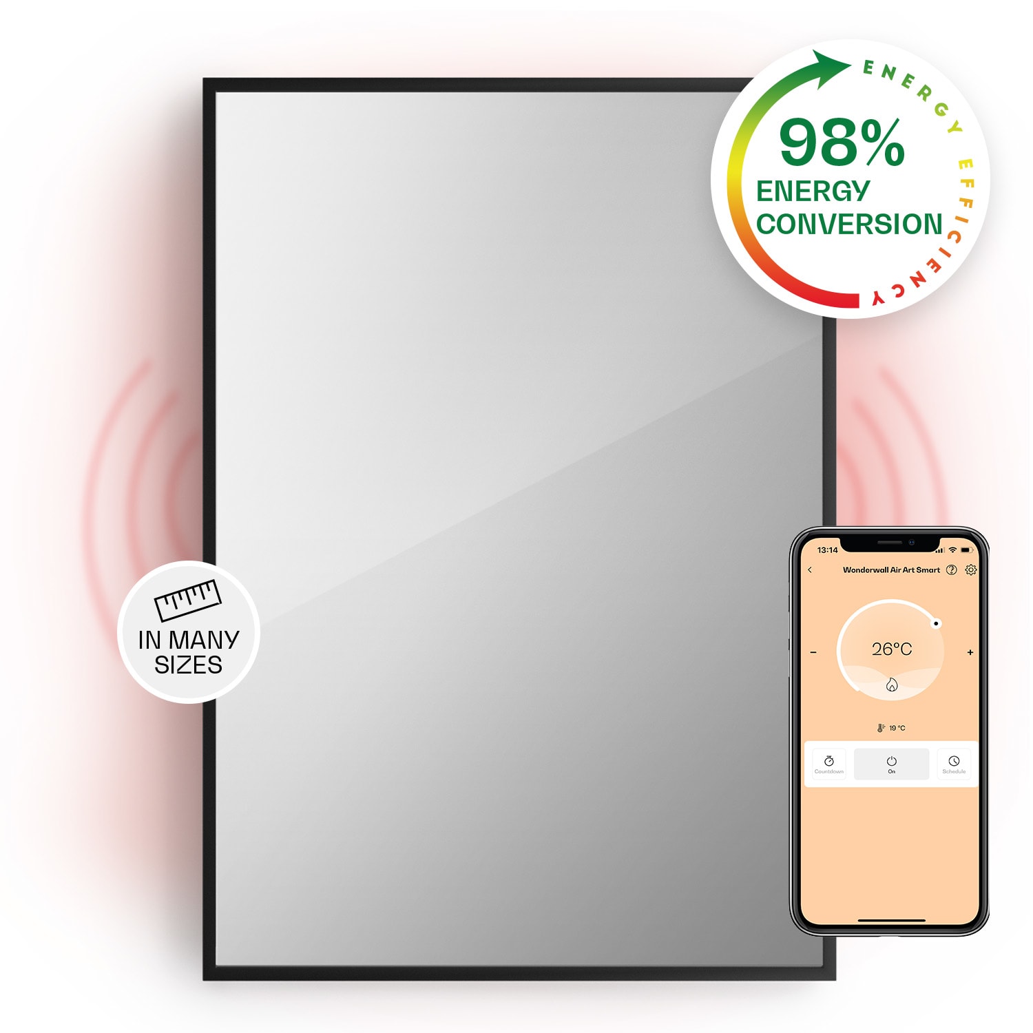 Klarstein La Palma 750 smart ohřívač 2 v 1 Infračervený konvektor 85x60cm 750W Zrcadlová přední strana
