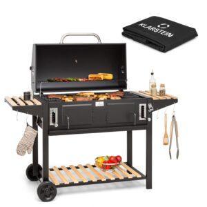 Klarstein Aberdeen Double Charcoal Grill Smoker Teploměr 2 postranní stolky mobilní