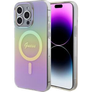 Guess IML Iridescent Script MagSafe kryt iPhone 15 Pro Max růžový