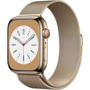 Apple Watch Series 8 Cellular 45mm zlatá ocel se zlatým milánským tahem